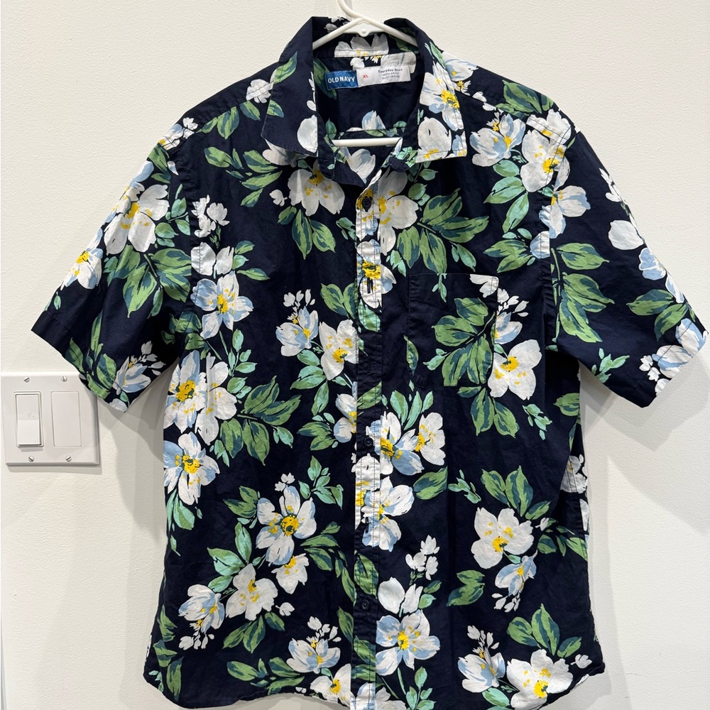 Old Navy Everyday Shirt Dark Blue Floral Men's Shirt XL